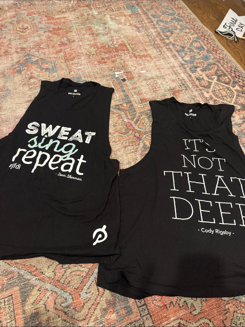 Peloton Instructor Quote Black Workout Tank Tops with White Text (set of 2)